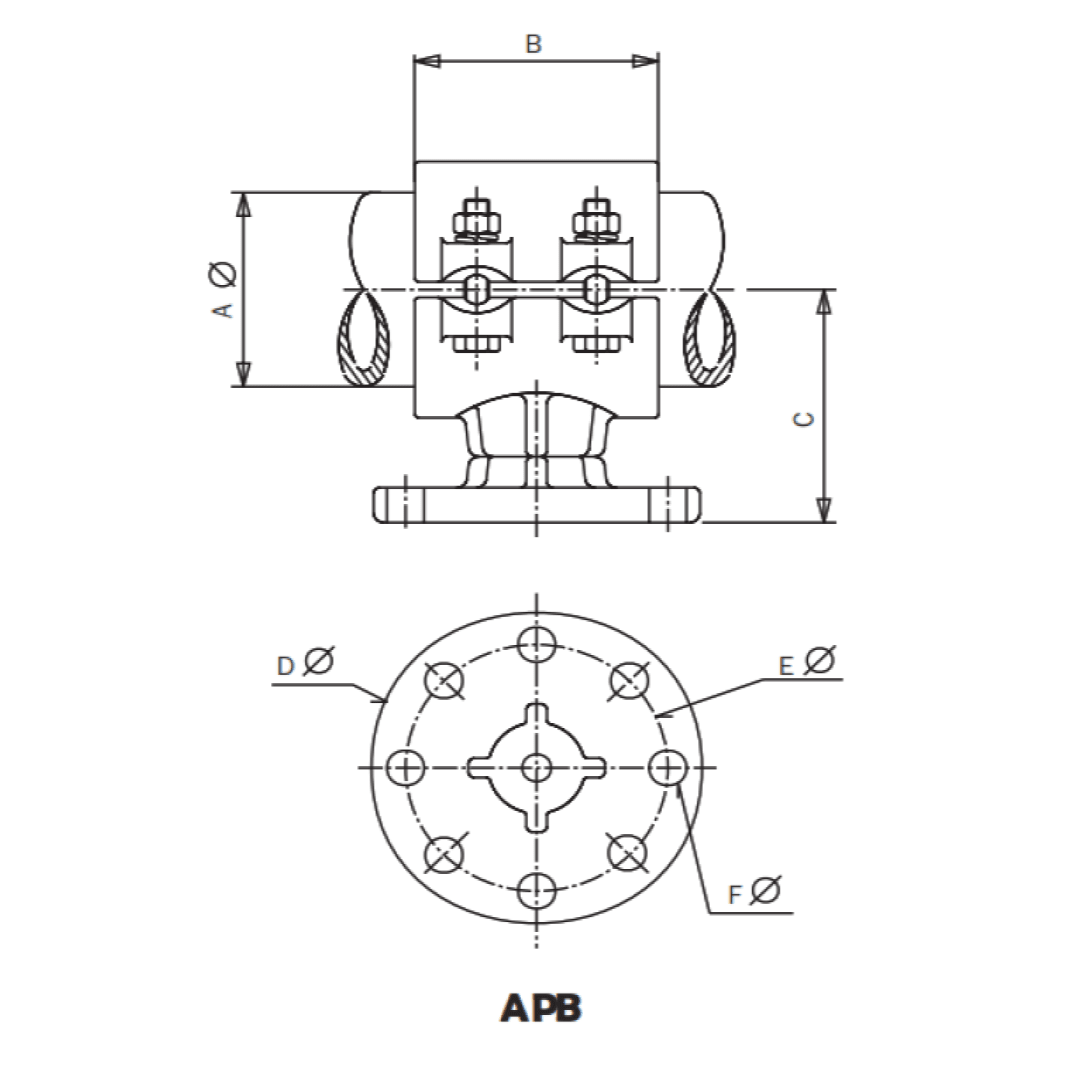 SOPORTE FIJO TUBO AL. MONTADO SOBRE AISLADOR APB-80 ARAGCU AS1