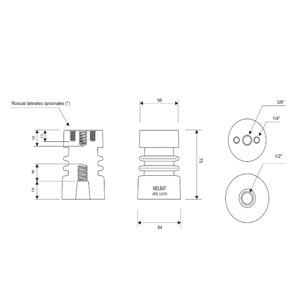 AISLADOR EPOXICO USO INTERIOR TIPO APE 3.6/75 MELBAT2