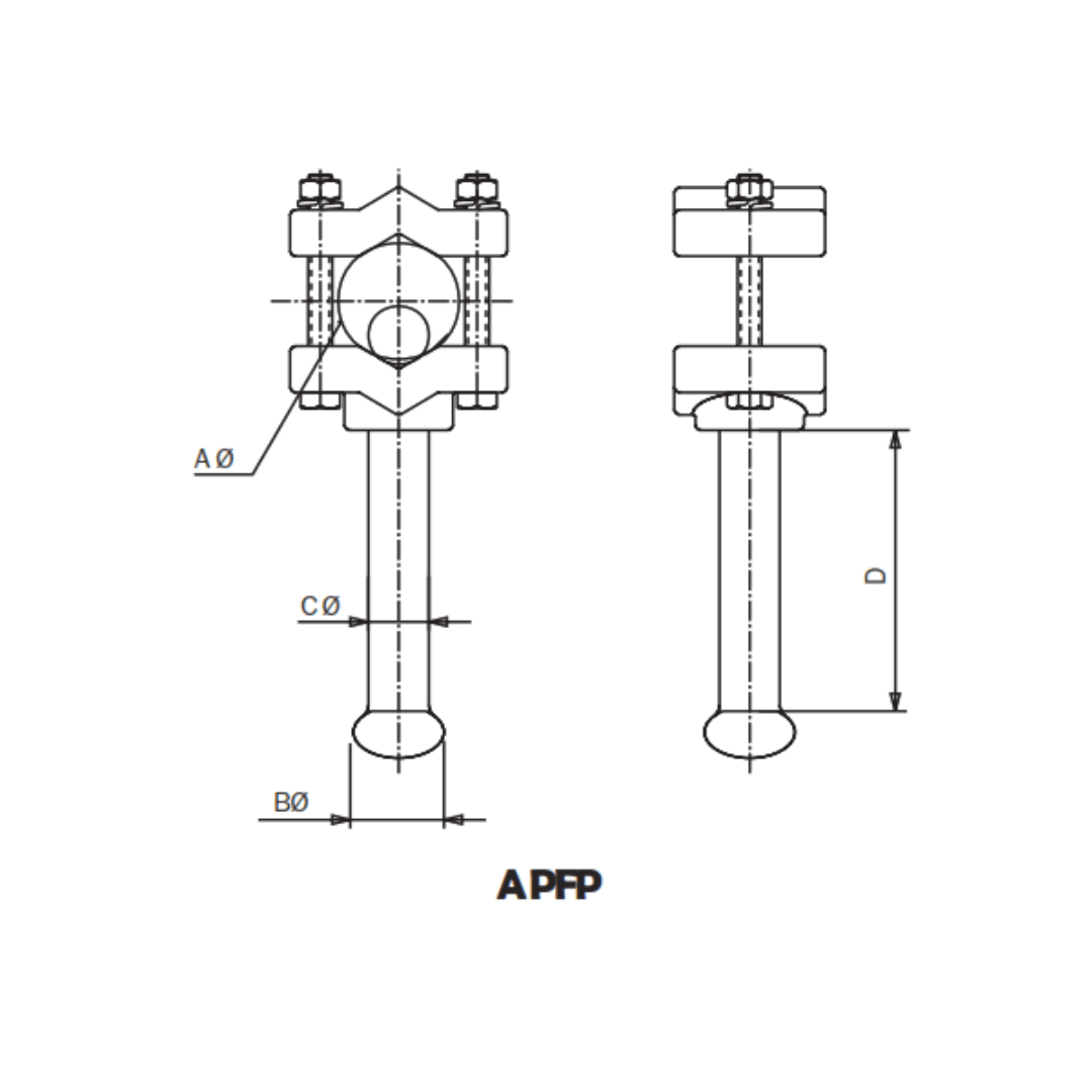 PUNTO FIJO DE PIVOTE PARA TUBO O CABLE DE AL APFP-10/25 ARAGCU AS1