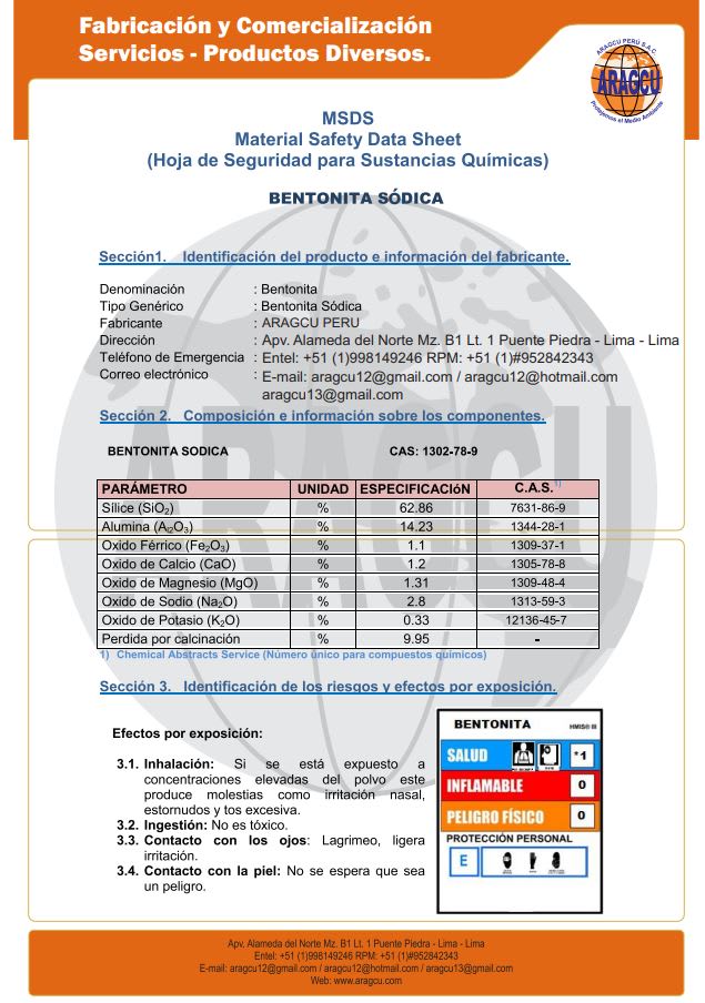 BENTONITA PREPARADA PARA POZO A TIERRA 30KG ARAGCU PT2