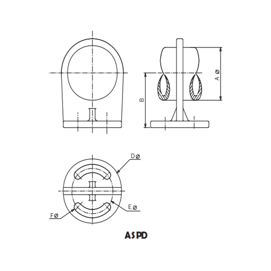 SOPORTE DESLIZANTE PARA TUBO AL MONTADO SOBRE AISLADOR ASPD-33 ARAGCU AS1