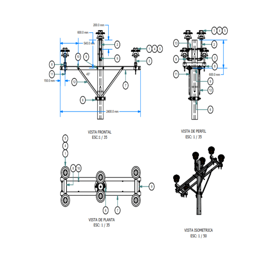 ARMADO TIPO AT2 TRIFASICO DE MEDIA TENSION GALV CALIENTE ARAGCU AR1