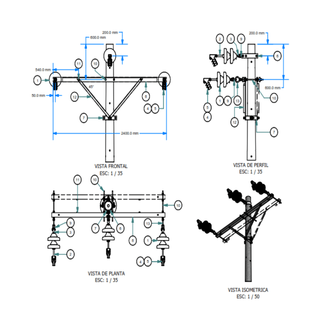 ARMADO TIPO AT5 TRIFASICO MEDIA TENSION GALV CALIENTE ARAGCU AR1