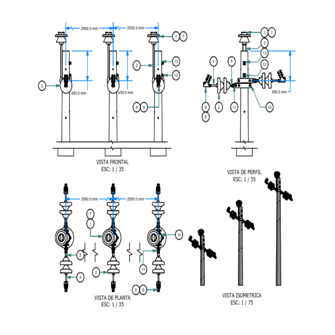 ARMADO TIPO AT7 TRIFASICO TRIO MEDIA TENSION GALV CALIENTE ARAGCU AR1