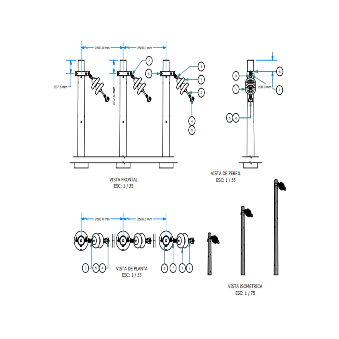 ARMADO TIPO AT8 TRIFASICO TRIO MEDIA TENSION GALV CALIENTE ARAGCU AR1