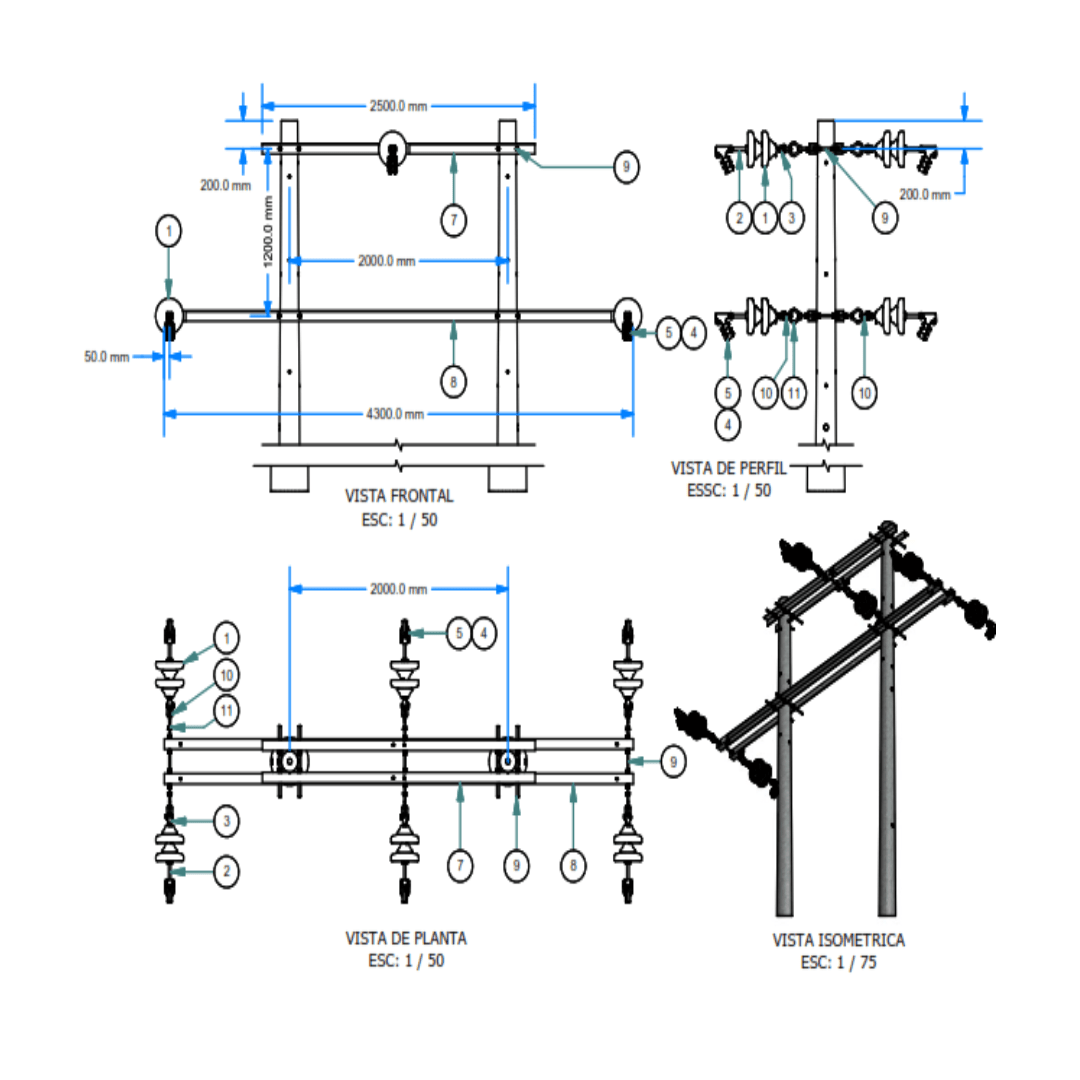 ARMADO TIPO ATH3 TRIFASICO BIPOSTE DE MEDIA TENSION GALV CALIENTE ARAGCU AR1