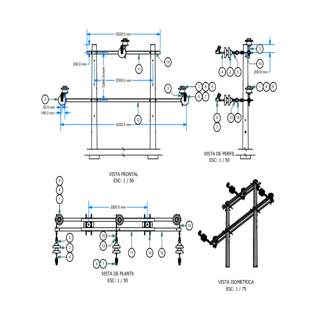 ARMADO TIPO ATH4 TRIFASICO BIPOSTE DE MEDIA TENSION GALV CALIENTE ARAGCU AR1