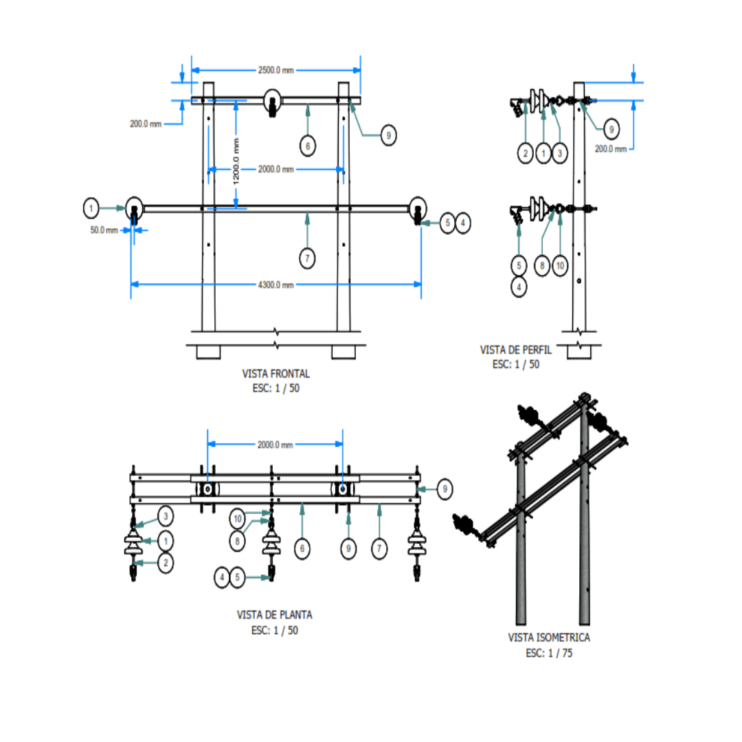 ARMADO TIPO ATH5 TRIFASICO BIPOSTE DE MEDIA TENSION GALV CALIENTE ARAGCU AR1