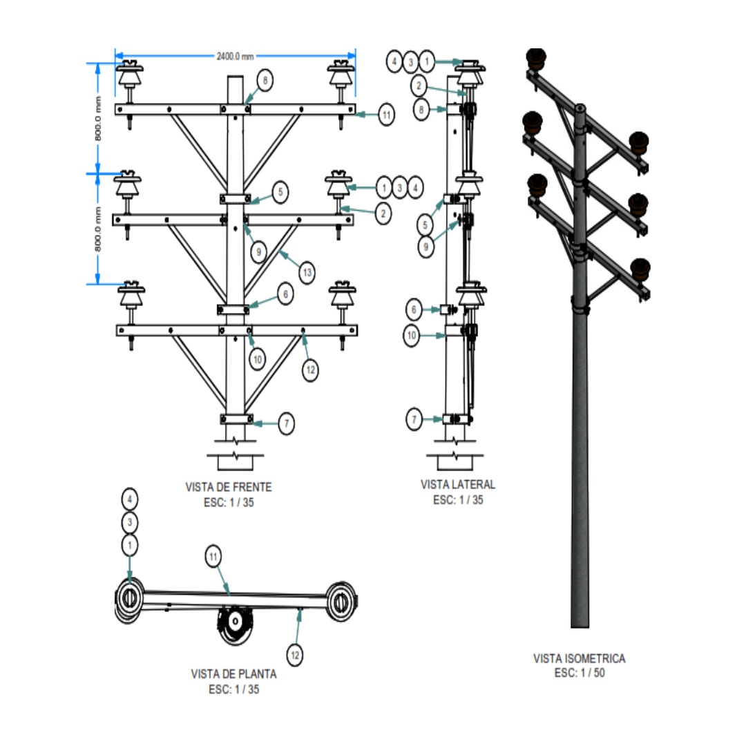 ARMADO TIPO ATV1 TRIFASICO VERTICAL GALV CALIENTE ARAGCU AR1
