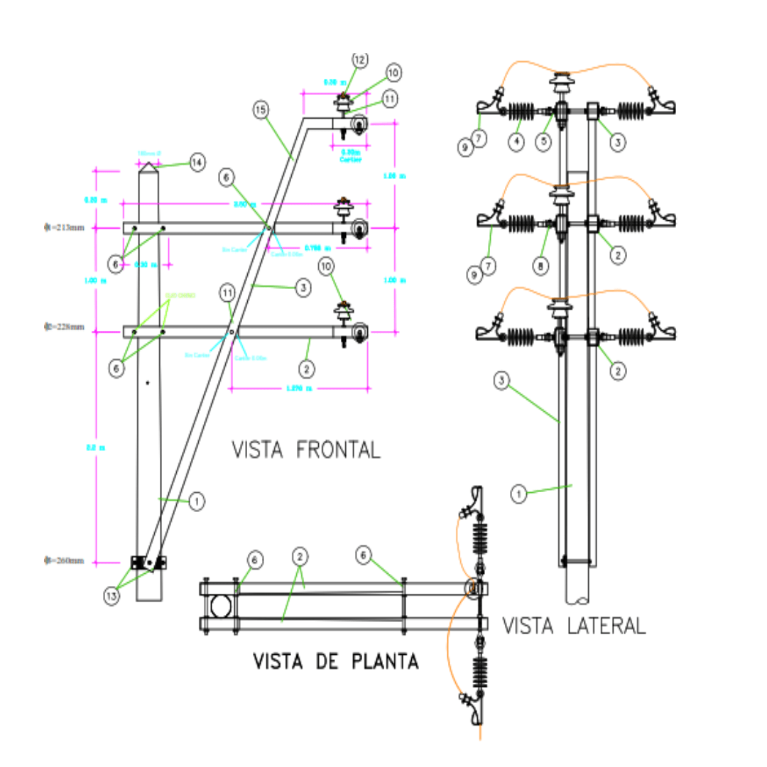 ARMADO TIPO ATX3 TRIFASICO EN BANDERA VERTICAL DE ANCLAJE Y ANGULO ARAGCU AR1