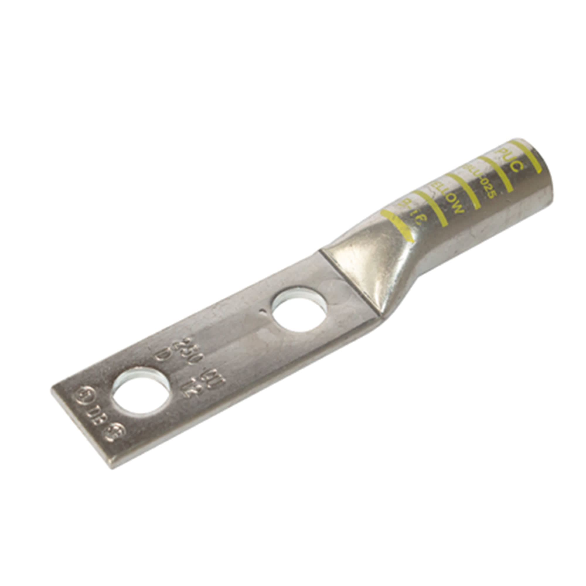 TERMINAL A COMPRESION DE COBRE ESTAÑADO BARRIL LARGO 2 HOYOS 250KCMIL 1/2'' 35KV AMARILLO CON UL PENNUNION