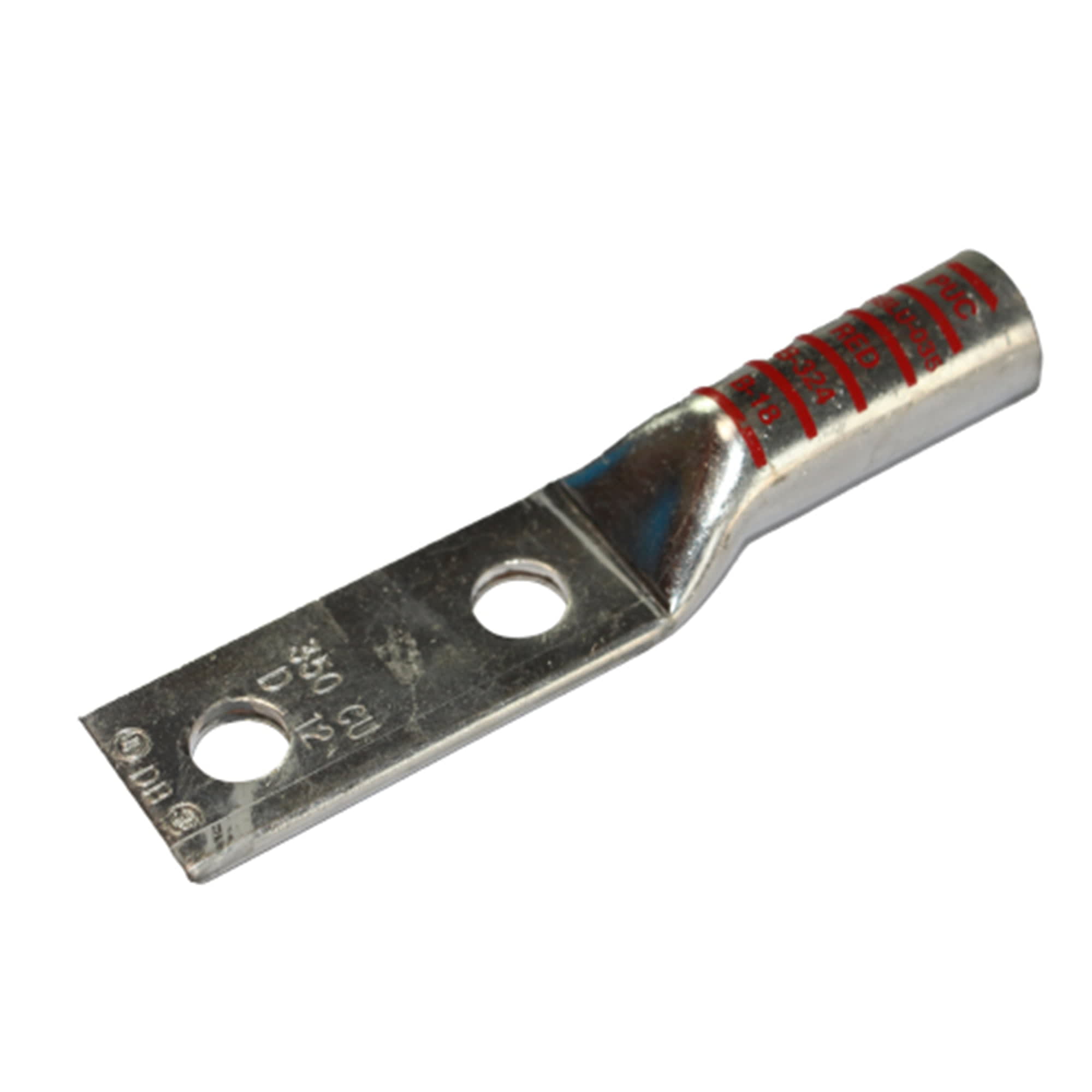 TERMINAL A COMPRESION DE COBRE ESTAÑADO BARRIL LARGO 2 HOYOS 350KCMIL 1/2'' 35KV ROJO CON UL PENNUNION1
