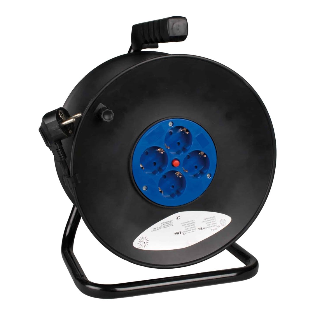 ENRROLLACABLE DE 25 MTS CON 4 TOMAS SCHUKO 2P+T 16A 230V (CABLE 3G1.5MM2) (REEMPLAZO 7425/1) SOLERA