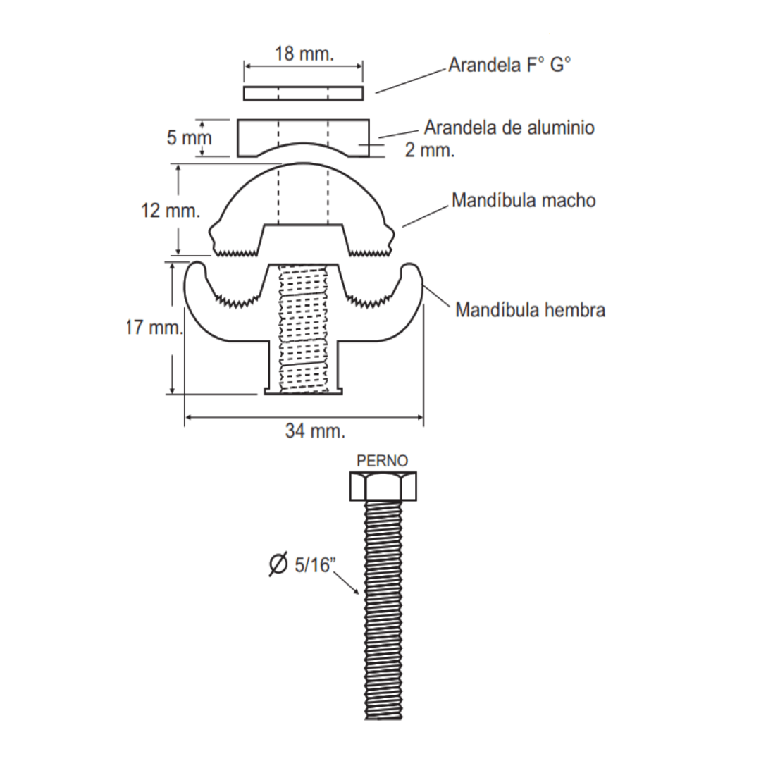 CONECTOR DE DOBLE VIA BIMETALICO AL/CU 6-50MM AP4011020 ARAGCU BT2