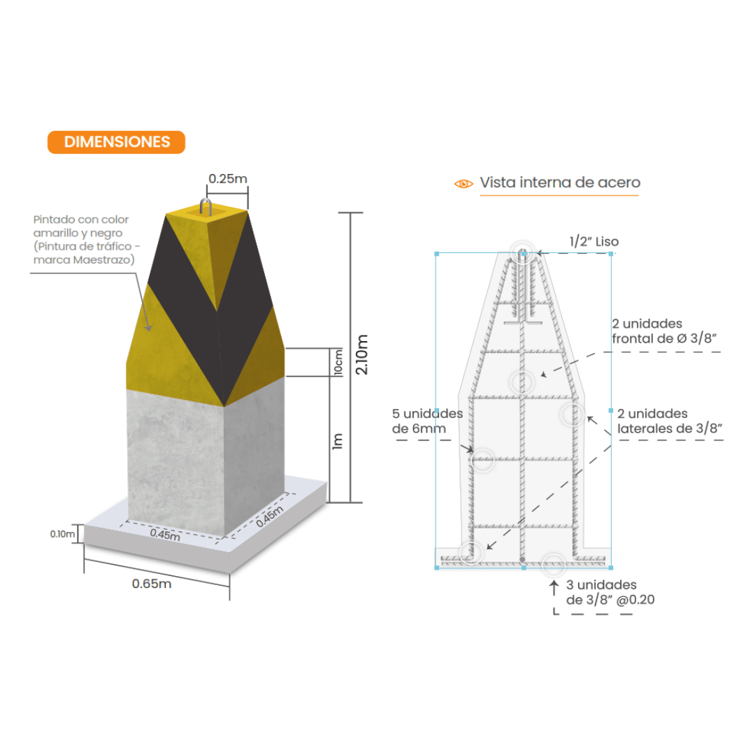 BLOQUE PIRAMIDE CONTRA IMPACTO 650X1000X2100MM NACIONAL1