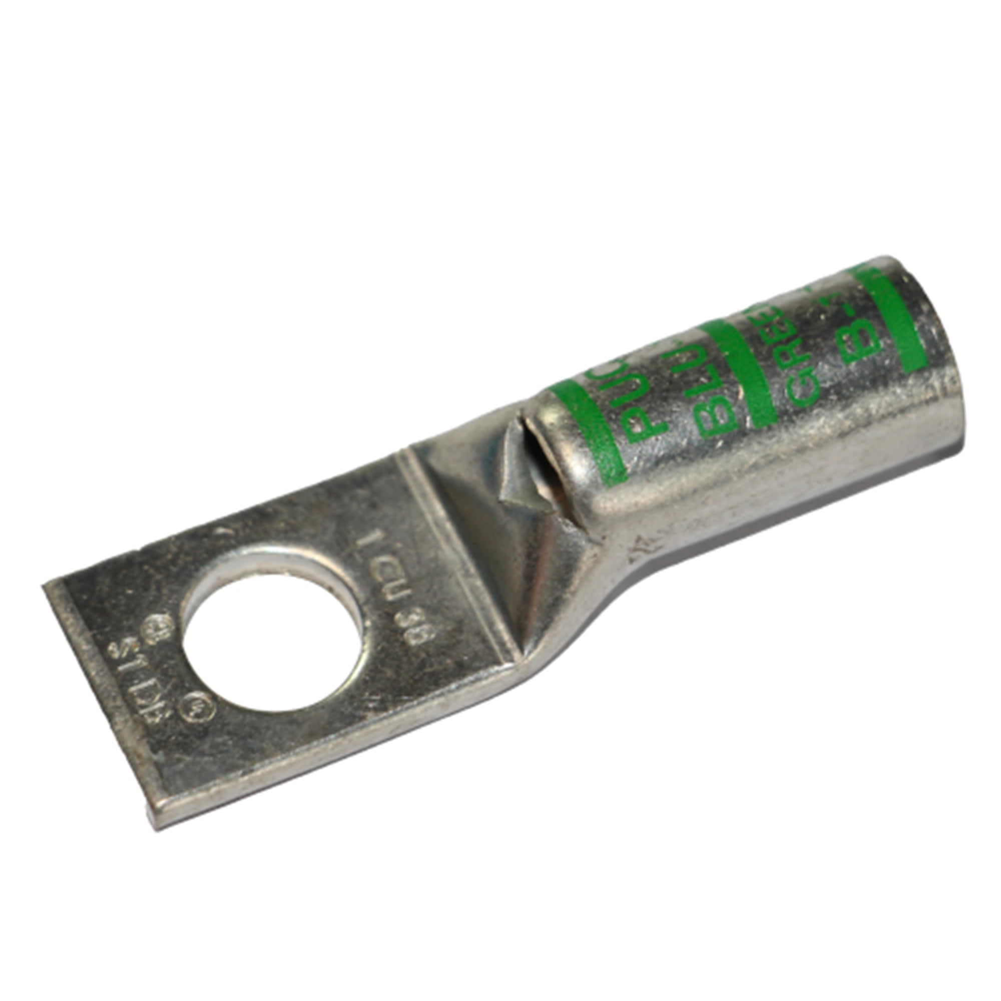 TERMINAL A COMPRESION DE COBRE ESTAÑADO BARRIL STANDARD 1 HOYO 1AWG 3/8'' 35KV VERDE CON UL PENNUNION1