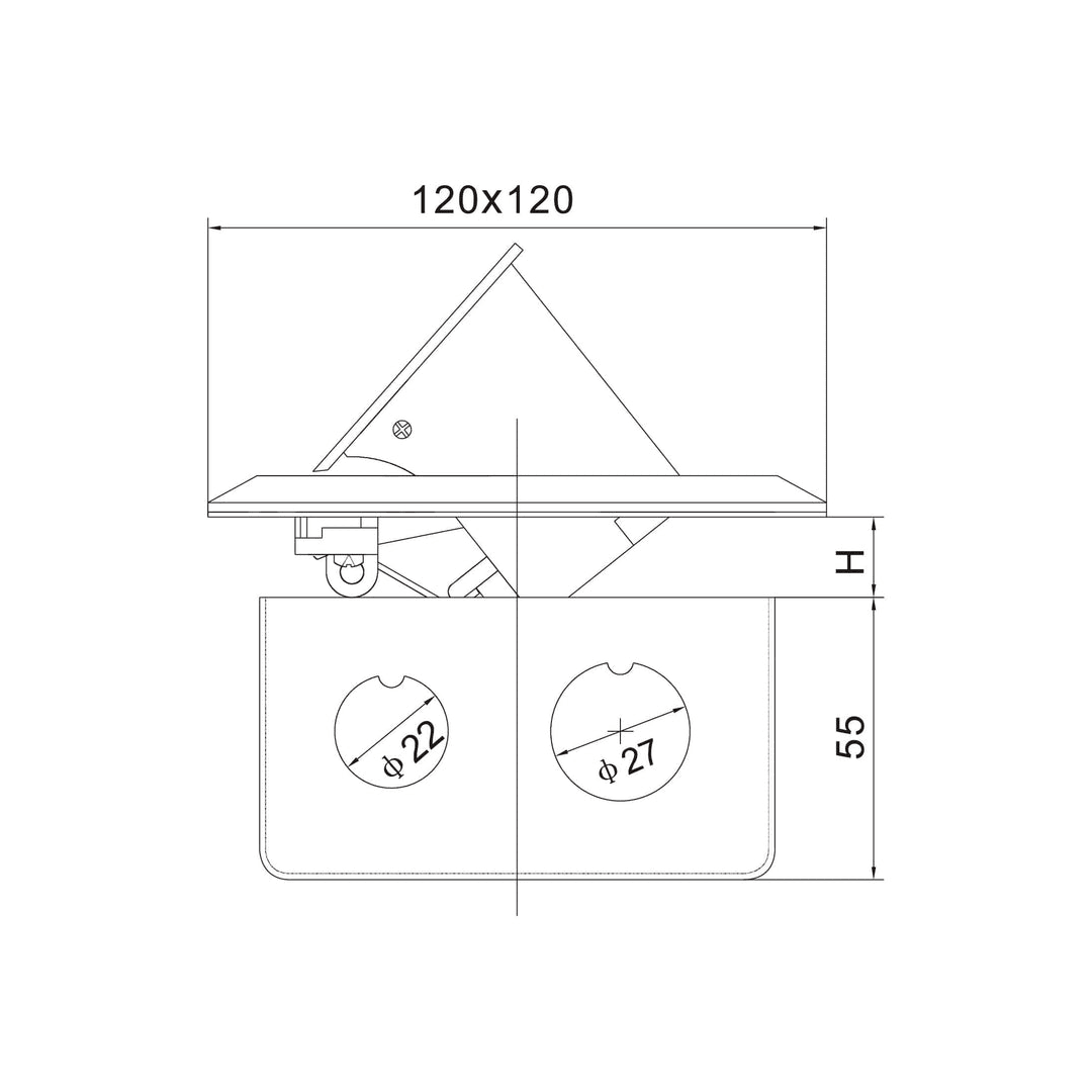 CAJA DE PISO 4 MODULOS (SOFT OPEN) COLOR GRIS + 2 TOMACORRIENTES UNIVERSALES ONESTO3