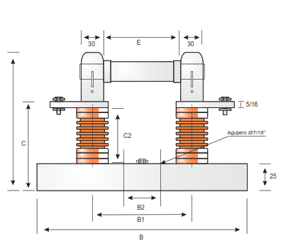 BASE PORTAFUSIBLE DE RESINA EPOXICA ARALDIT DE 12KV/200AMP BPF-12-200 FARCOTEC