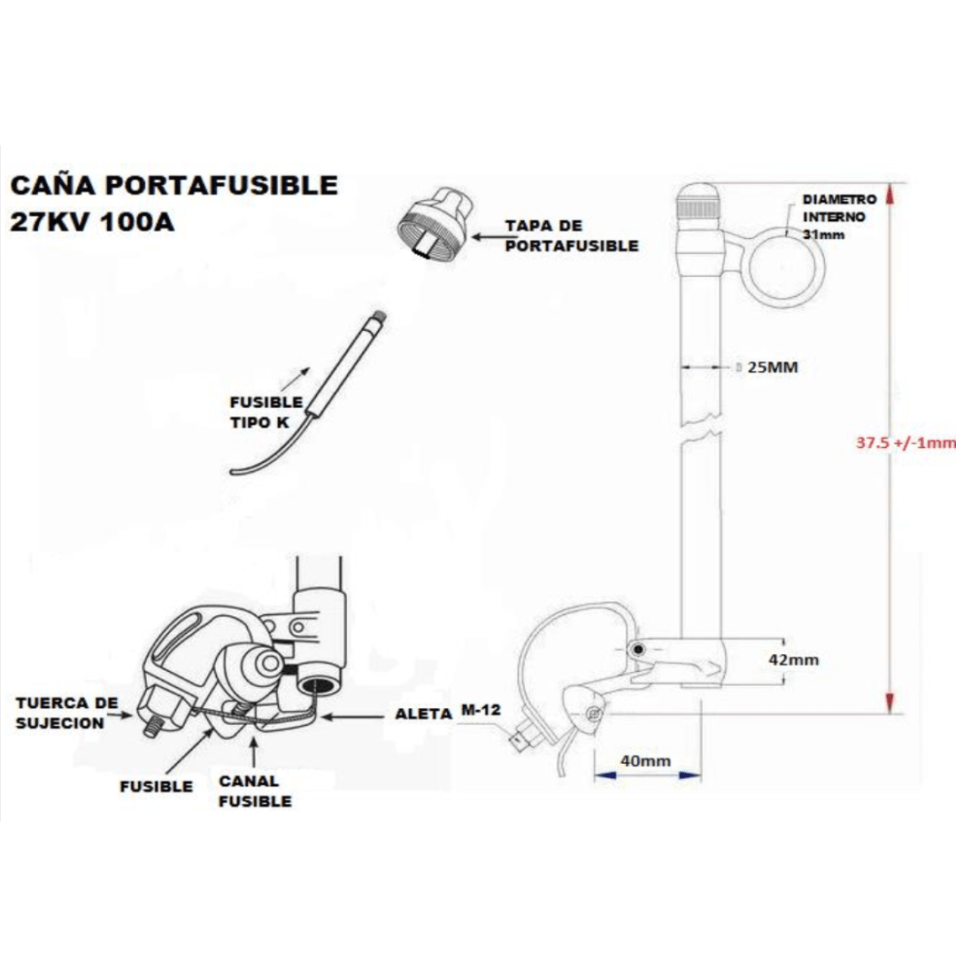 CAÑA PORTAFUSIBLE 27KV 100A TANHO2
