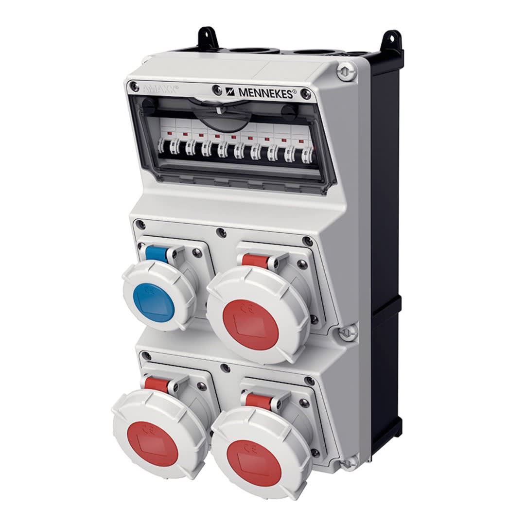 CAJA COMBINADA AMAXX IP67 3 TOMAS 32A 3P+T 415V 6H C/3 INTERRUPT.TERMO 3X32A + 1 TOMA 16A 2P+T 250V 6H C/1 INTERRUPT.TERMO 2X16A MENNEKES1