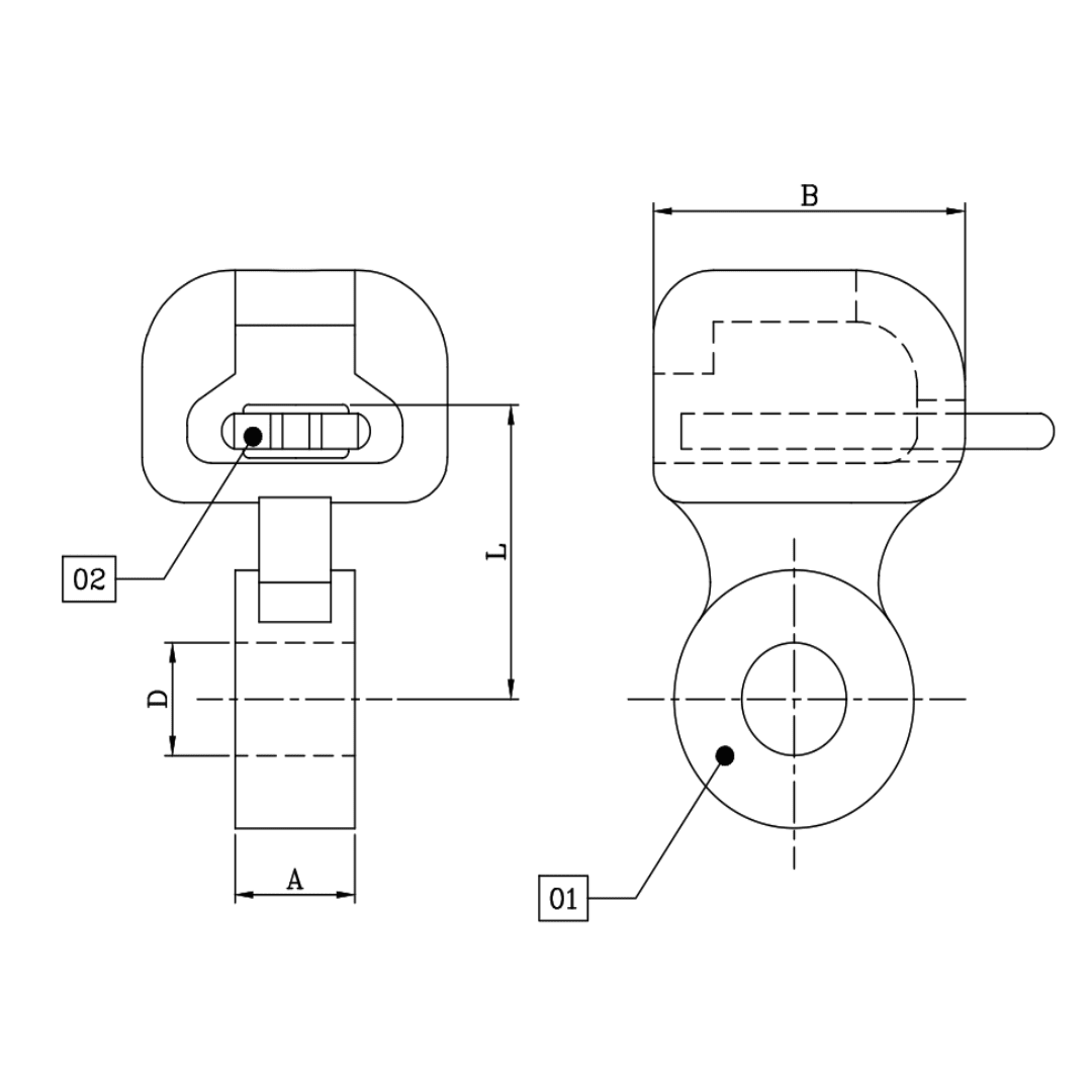 ADAPTADOR CASQUILLO OJO CORTO (I) DE A°G° 16.5X54X19.5MM 70KN M1AD0206 ARAGCU MT1