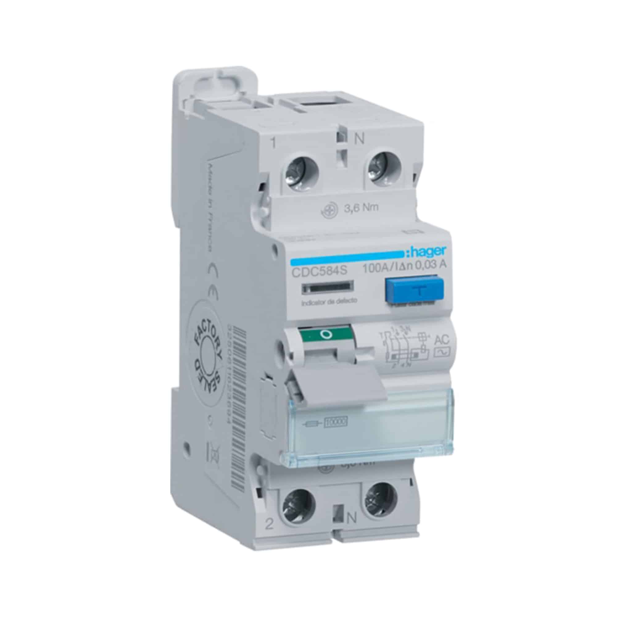INT. RIEL DIFERENCIAL 2P 100A TIPO AC 30MA. HAGER