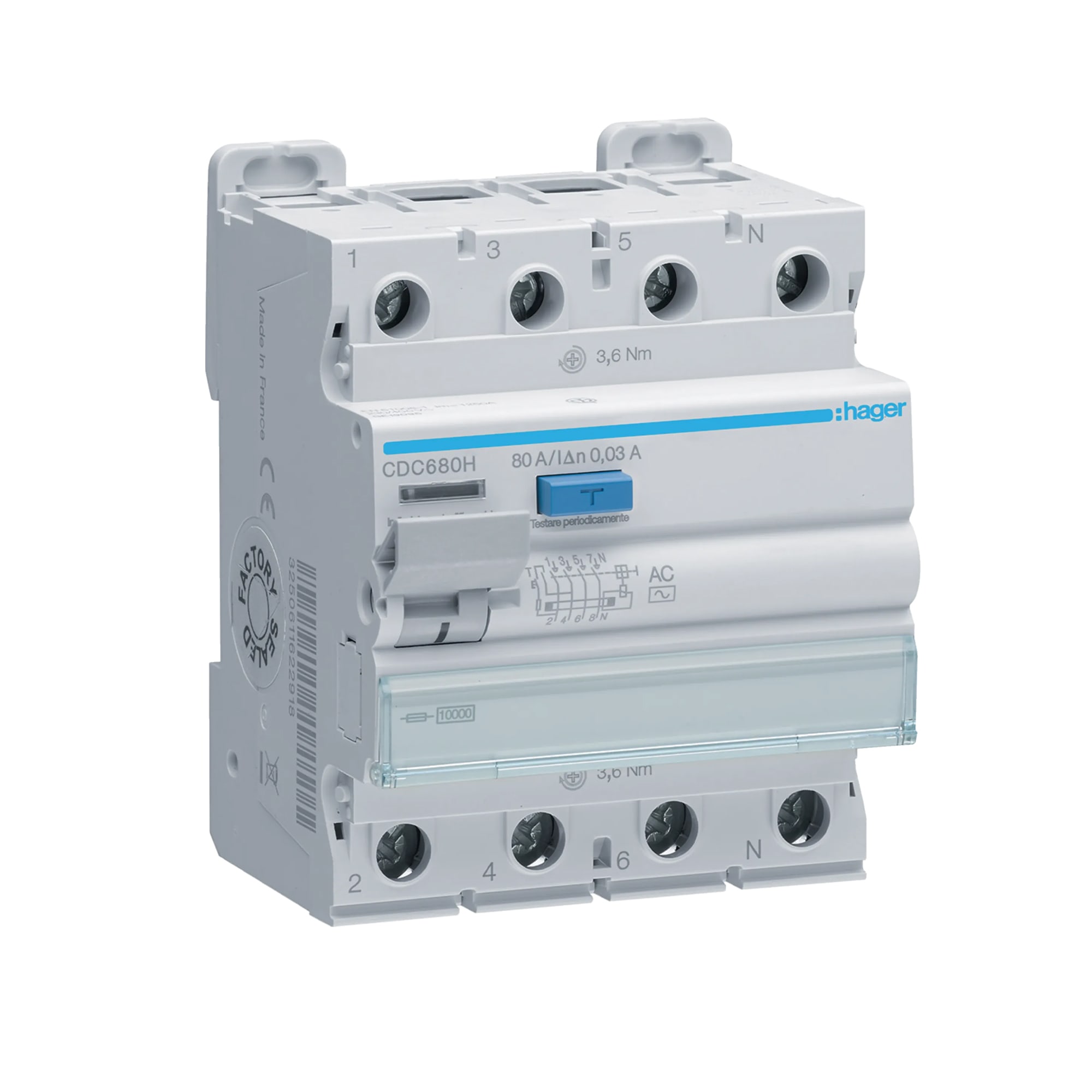 INT. RIEL DIFERENCIAL 4P 80A TIPO AC 30MA HAGER