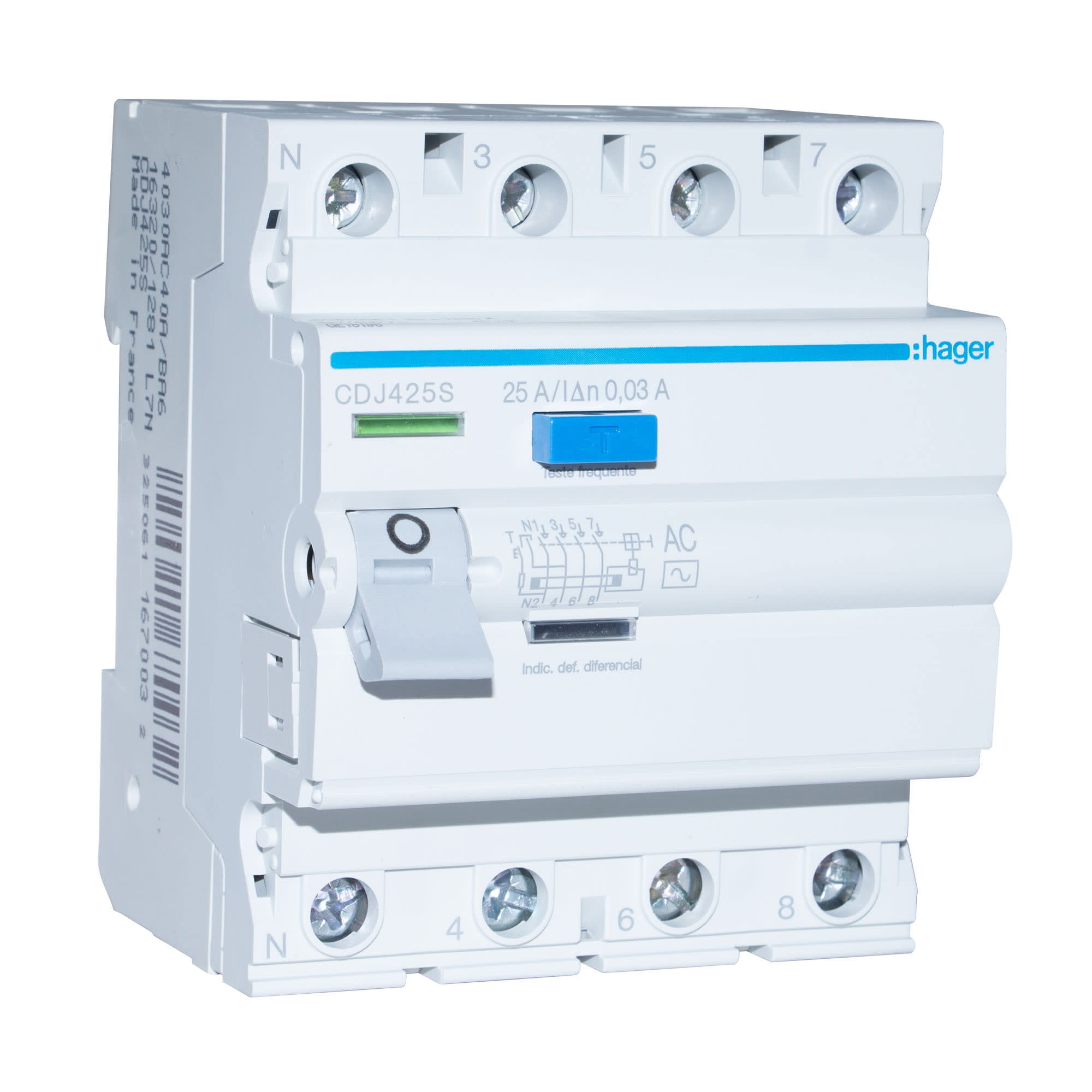 INT. RIEL DIFERENCIAL 4P 63A TIPO AC 30MA HAGER