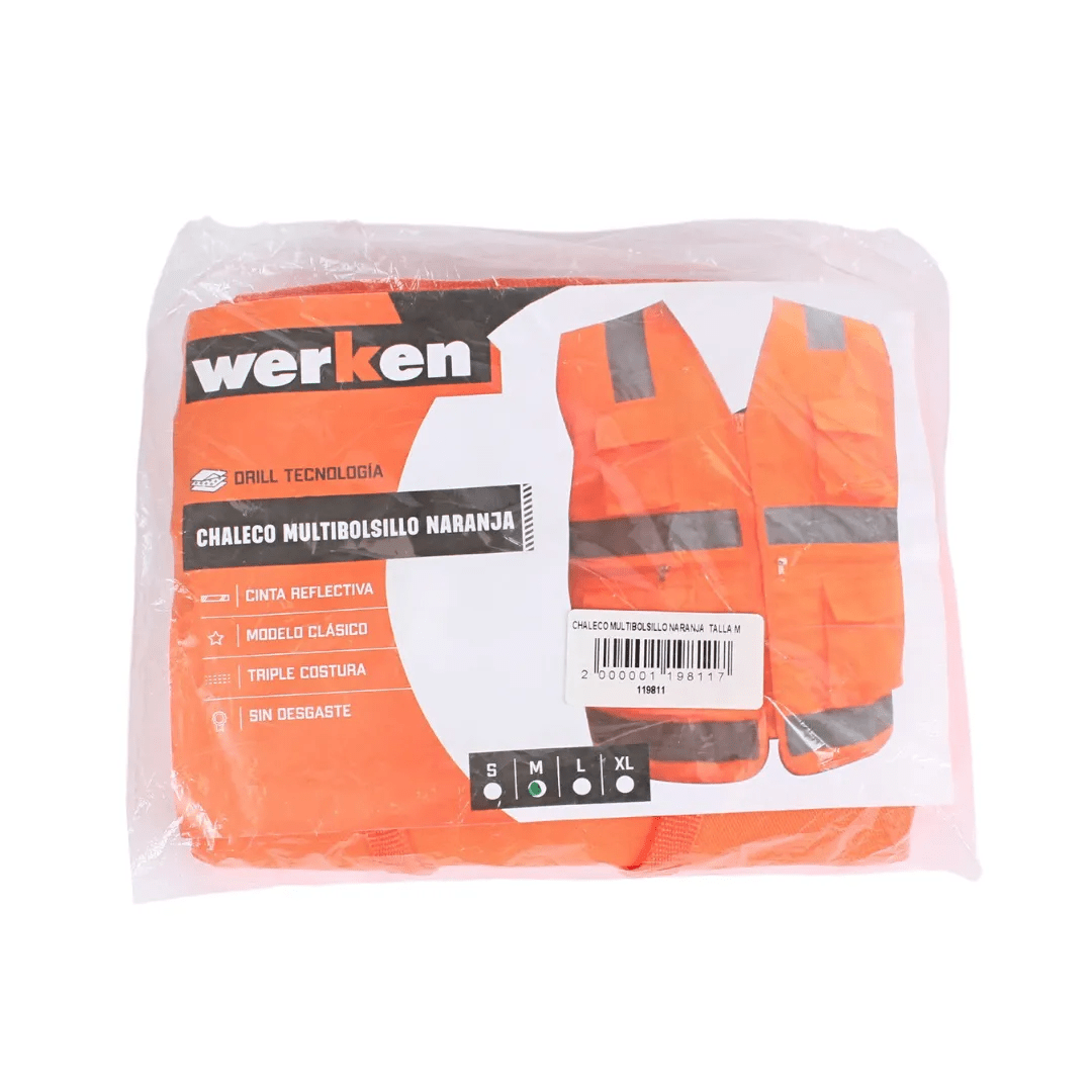 CHALECO MULTIBOLSILLO DRILL NARANJA TALLA M WERKEN4