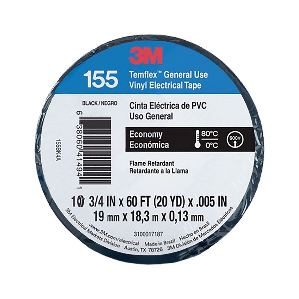 CINTA AISLANTE VINILICA TEMFLEX 155 3/4''X18MTS NEGRO UU009442573 3M1