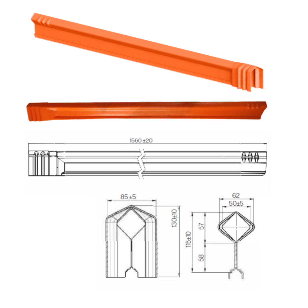 COBERTOR RIGIDO P/CONDUCTOR Ø25MM L=1.56M  26.4KV (FASE-FASE) F/DIAMANTADA ROT14446-2 SOLUCAO EQUIPA1