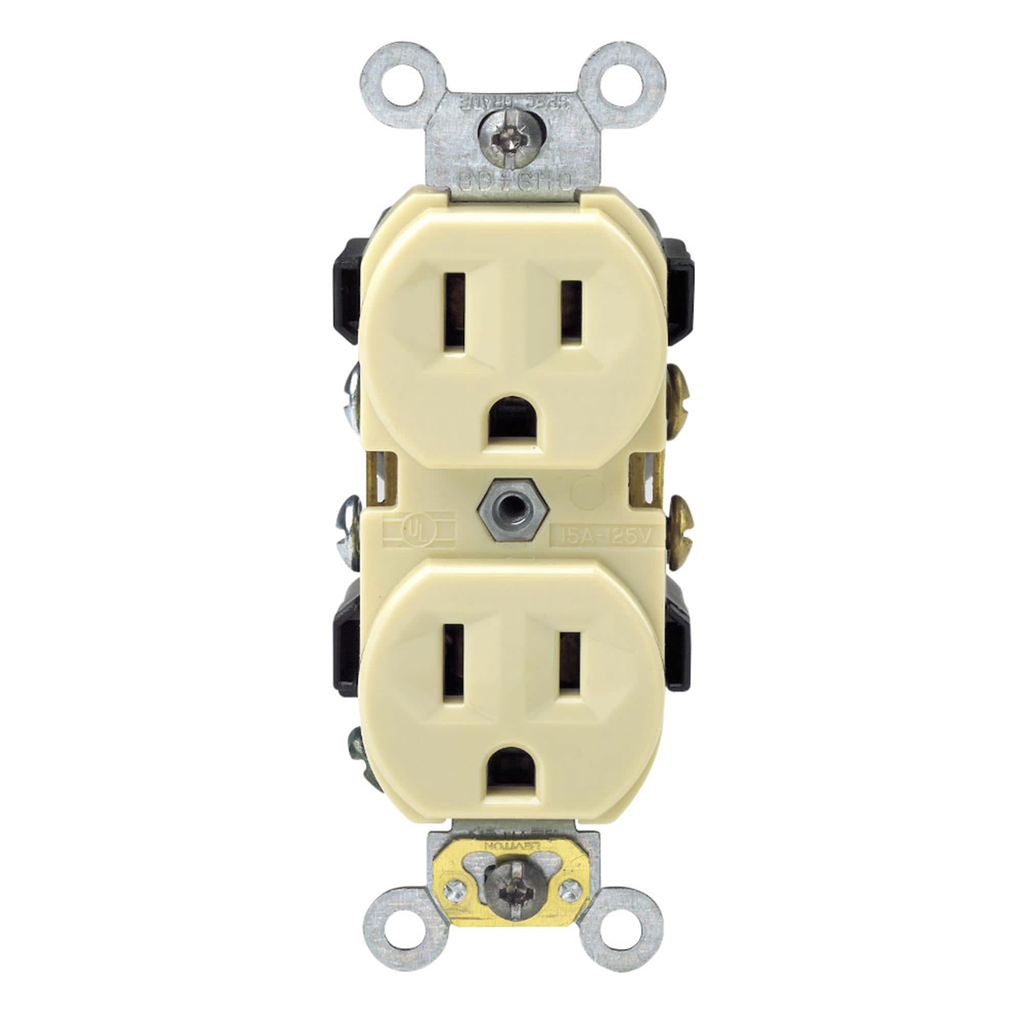 TOMA DOBLE EMPOTRABLE COMERCIAL 2X15A L/T 125V MARFIL LEVITON1