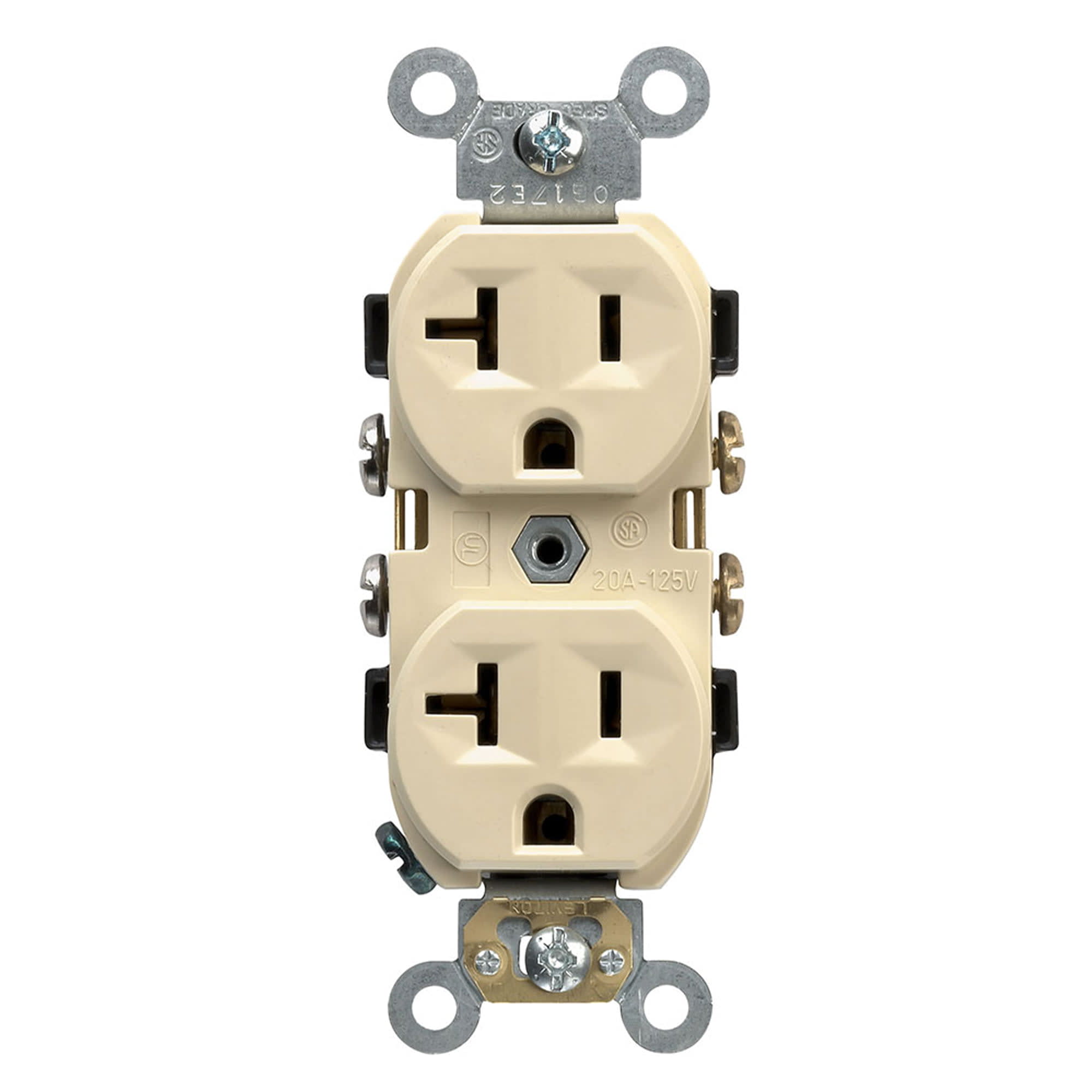 TOMA DOBLE EMPOTRABLE COMERCIAL TIPO NORMAL/CHINO 2X20A L/T 125V MARFIL LEVITON1