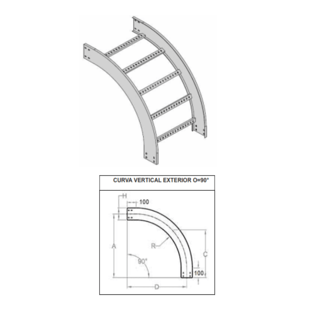 CURVA VERTICAL EXTERIOR 90° 700MM  GALV. CALIENTE ARAGCU VM1