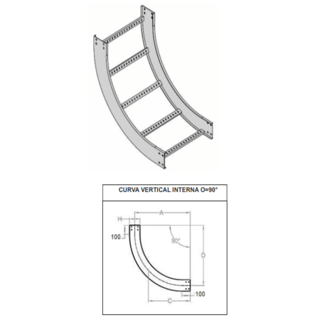 CURVA VERTICAL INTERIOR 90° 500MM GALV. CALIENTE ARAGCU VM1