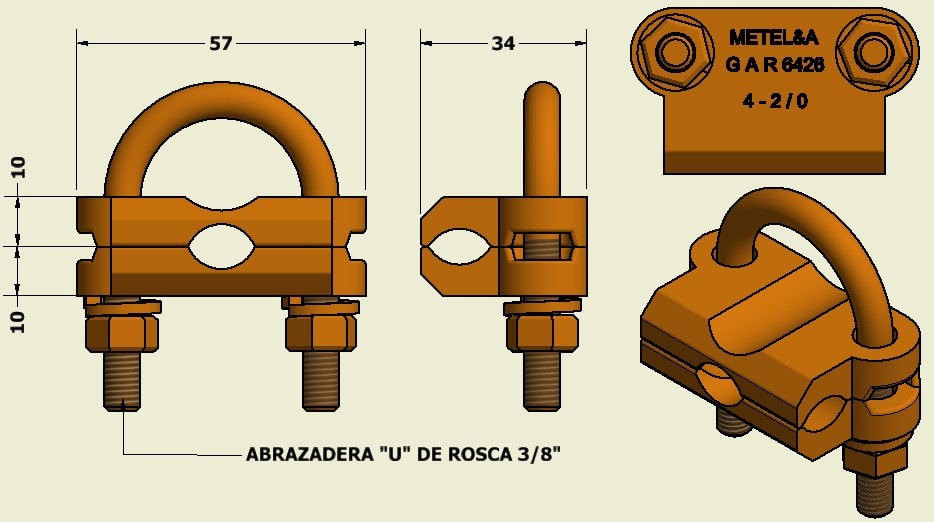 CONECTOR DE BRONCE FORJADO COBREADO 4-2/0AWG MODELO GAR6426 METELIA2