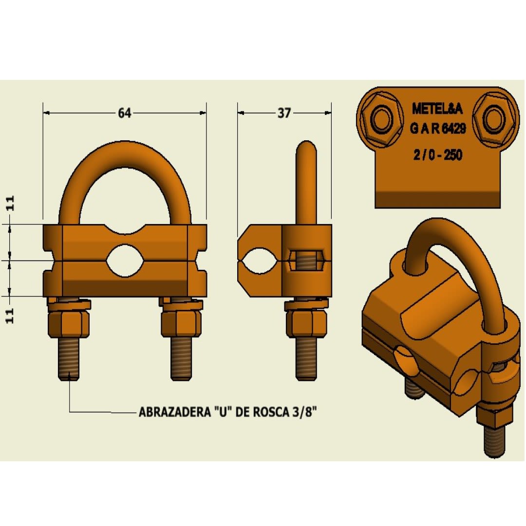 CONECTOR DE BRONCE FORJADO COBREADO 2/0AWG - 250MCM MODELO GAR6429 METELIA3