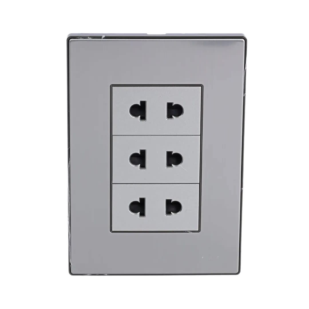 PLACA ARMADA TOMACORRIENTE TRIPLE UNIVERSAL ACERO INOXIDABLE ORANGE7