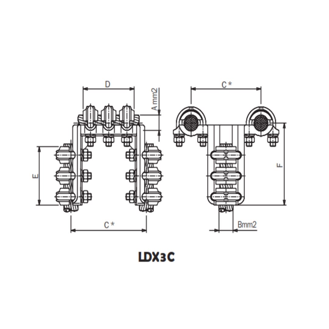 CONECTOR A 90° CABLE DUPLEX A CABLE DUPLEX Ø:300-400/95-150MM LDX3C.*-400150 ARAGCU AS