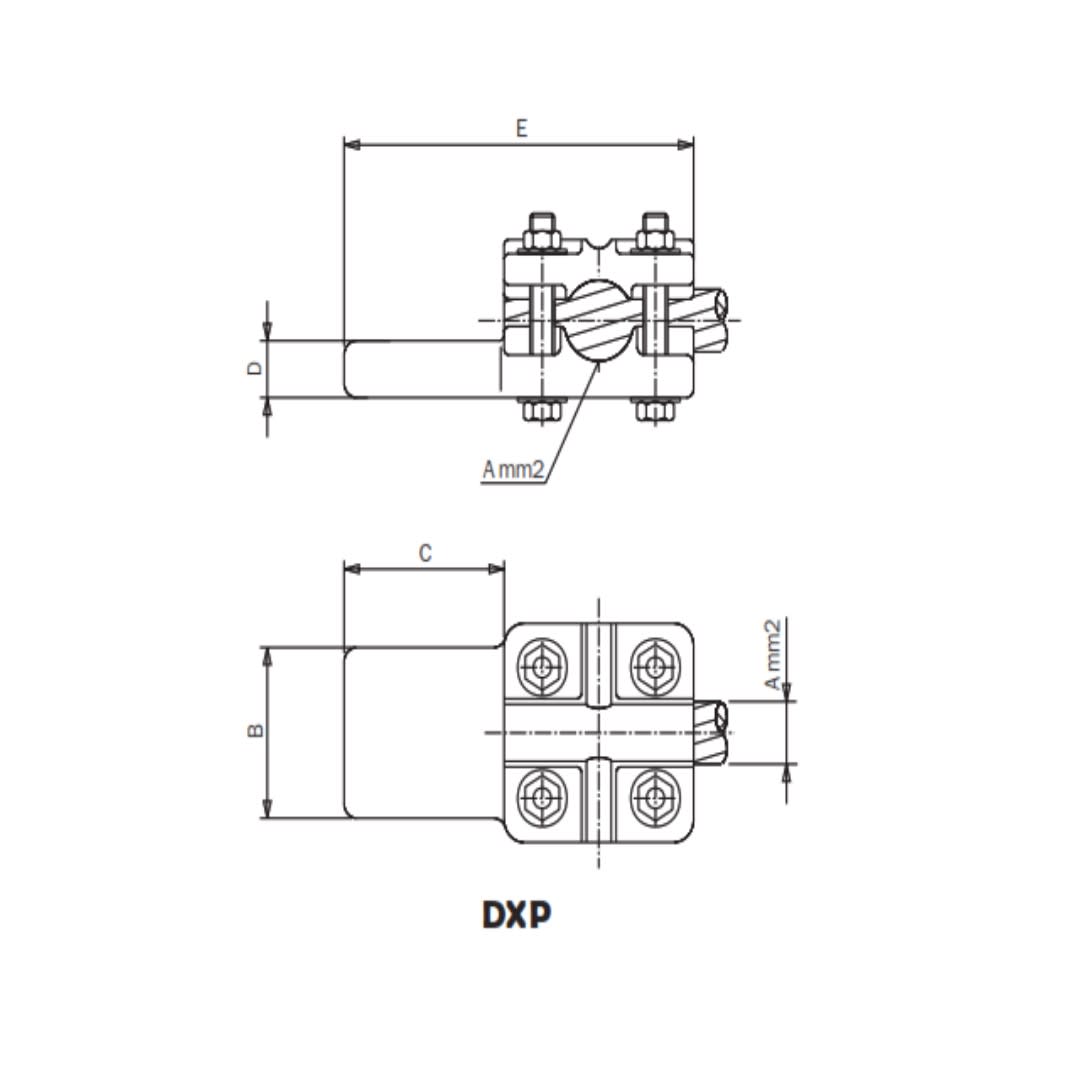CONEXION RECTA O DERIVACION PARA CABLE CU A PLETINA Ø:50-630MM DXP-3366 ARAGCU AS