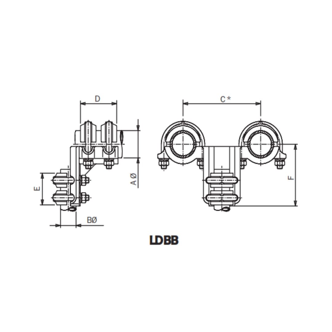 CONECTOR A 90° TUBOS DUPLEX CU A TUBO CU Ø:30/30MM LDBB.*-3030 ARAGCU AS