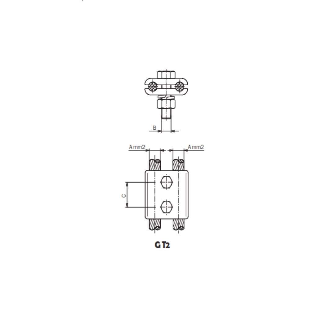GRAPA P.A.T. PARA 2 CABLES DE COBRE SOBRE ESTRUCTURA Ø:50-70MM GT2-70/32-M12 ARAGCU AS