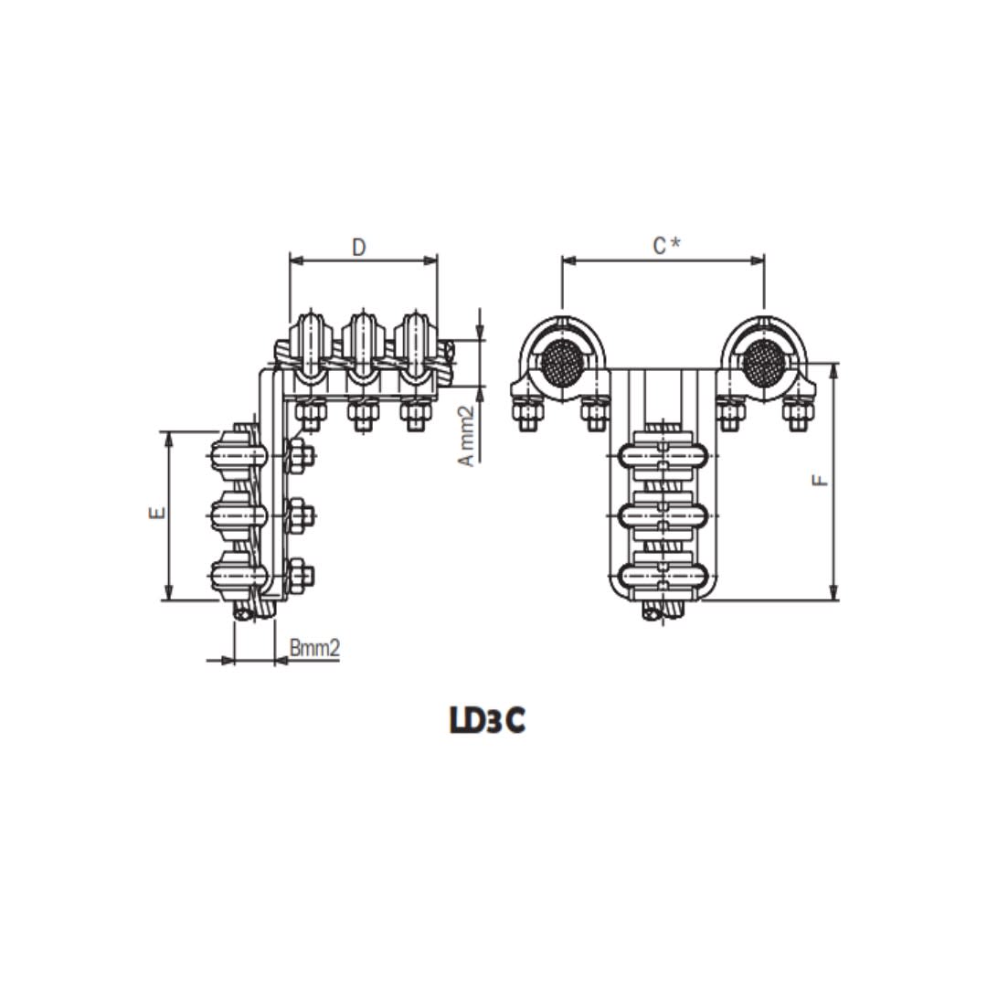 CONECTOR A 90° CABLE DUPLEX CU A CABLE CU Ø:300-400/180-250MM LD3C.*-400250 ARAGCU AS1