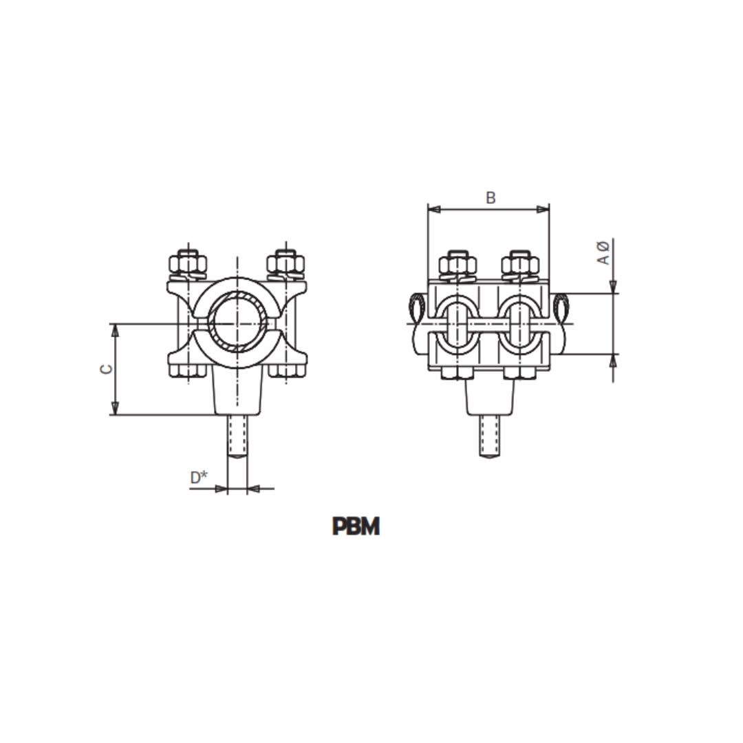 SOPORTE PARA TUBO CU CON FIJACION DE ESPARRAGO MONTADO SOBRE AISLADOR PBM-80M12 ARAGCU AS
