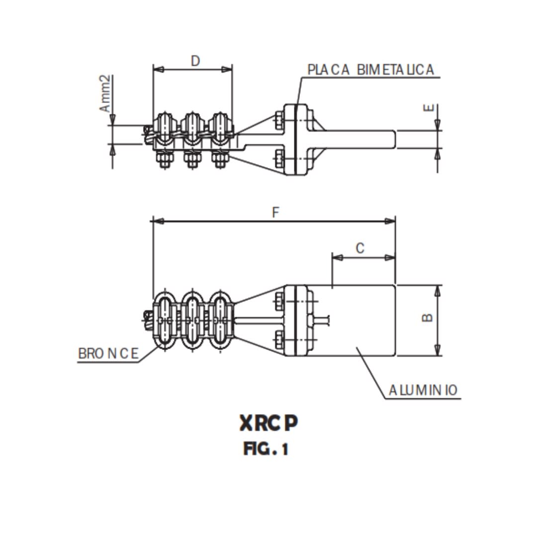CONECTOR RECTO BIMETALICO UNION CABLE CU A PLETINA AL XRCP-40055AL ARAGCU AS1