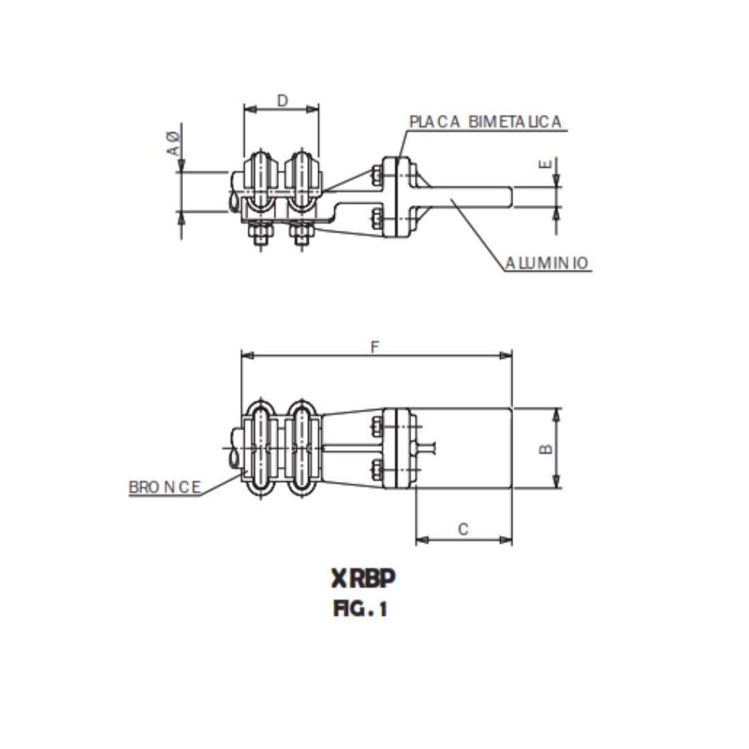 CONECTOR RECTO BIMETALICO UNION TUBO CUA PLETINA AL Ø:40/125MM XRBP-4088AL ARAGCU AS