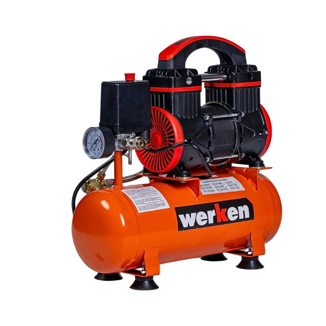 COMPRESORA DE AIRE SILENCIOSO EWS08 0.6HP 8 LITROS EN ACERO NEGRO WERKEN9