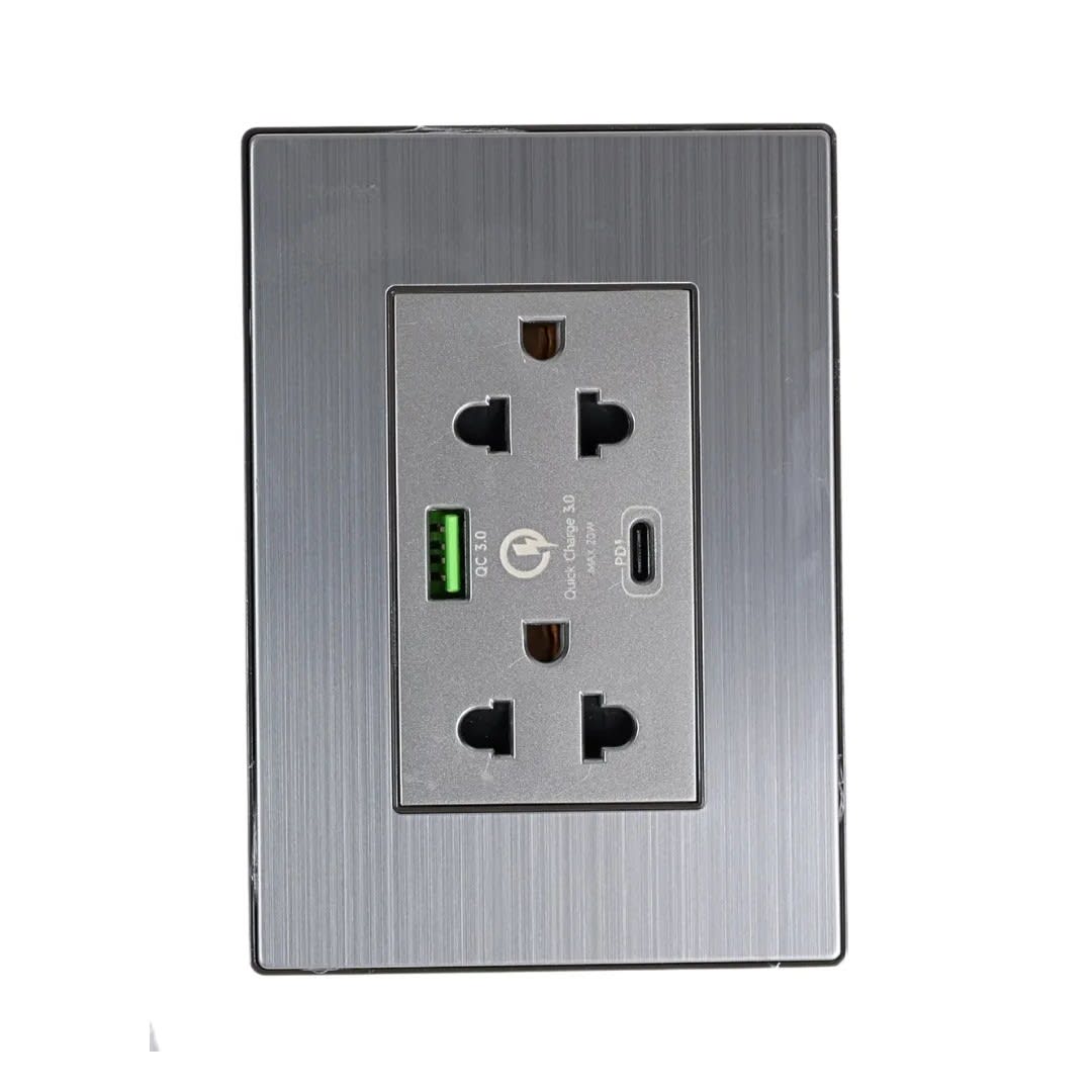 TOMACORRIENTE DOBLE UNIVERSAL INOX LT USB + C 20W ORANGE
