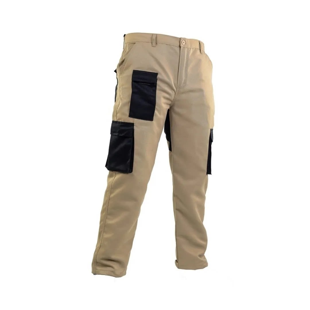 PANTALON DE TRABAJO DRILL REFORZ MULTIBOLSILLO BEIGE-NEGRO TALLA L WERKEN5