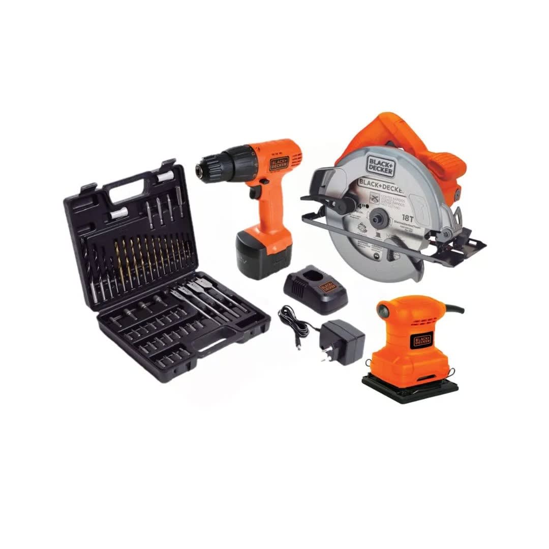 ATORNILLADOR CD121K50 CON SET DE 50 PIEZAS, SIERRA CIRCULAR Y LIJADORA BLACK & DECKER